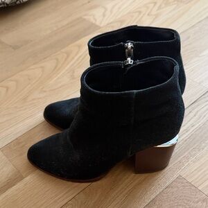 Alexander Wang Suede Anna cut-out Black Ankle Bootie with brown wood heel